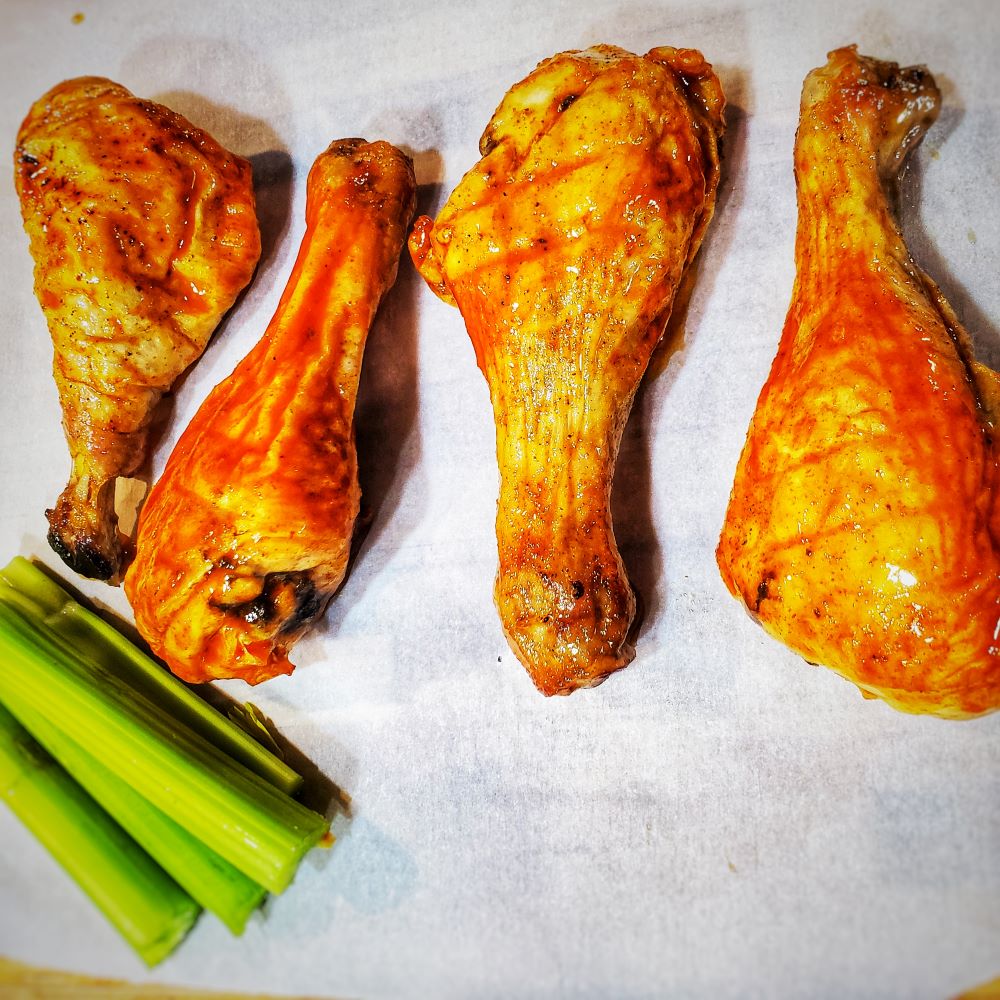 Baked Buffalo Hot Sauce Chicken Legs